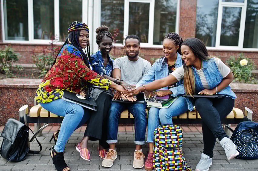 Group of five african college students